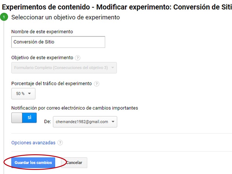 Configuración Experimento